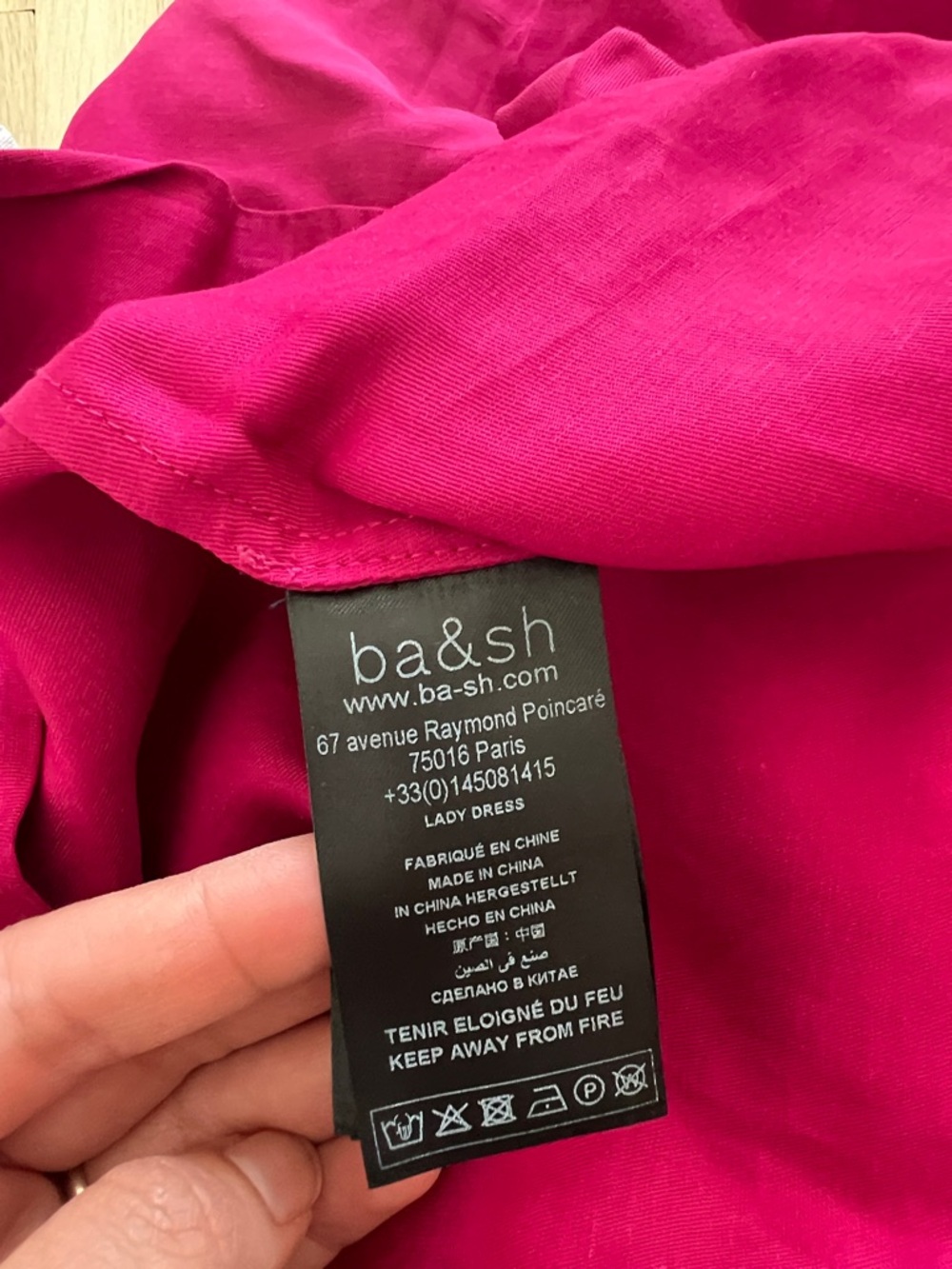 NWT ba&sh Fuchsia Framboise Puff-Sleeve Square-Neck Dress Robe Palerme L - Picture 7 of 10